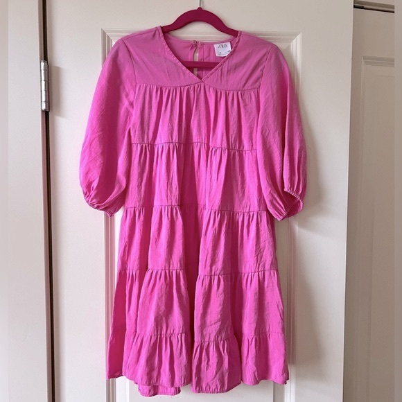 Zara. Size 8 (girls). Vibrant Barbie pink coloured dress. - Picture 1 of 7